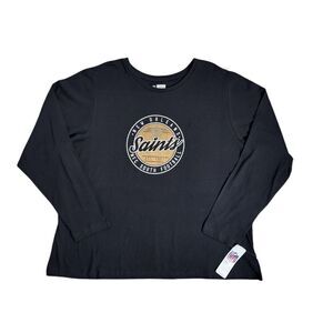 NFL New Orleans Saints Football Long Sleeve T-Shirt Women 2X Black Cotton NEW